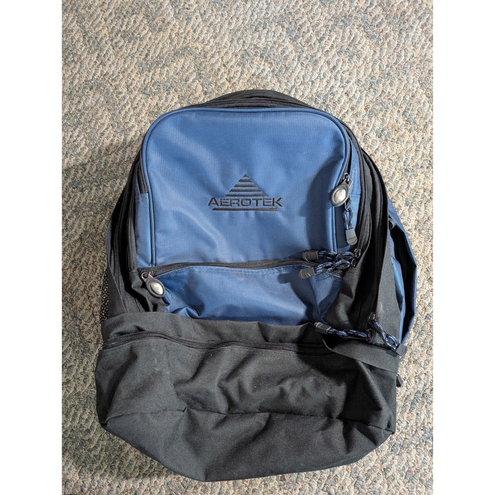 Aerotek Backpack Blue Black Multi-Pocket Laptop School Travel Bag